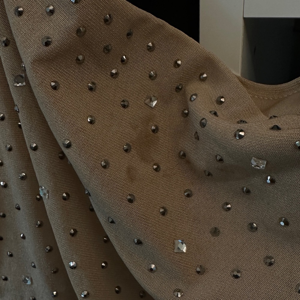 One Shoulder Ruched Rhinestone Windsor Midi Dress - Picture 3 of 4